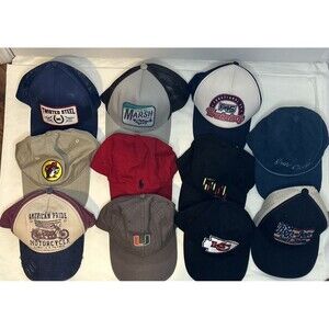 Lot of 11 General Hats Sports Industry Surfing Grilling Motorcycles See Descript